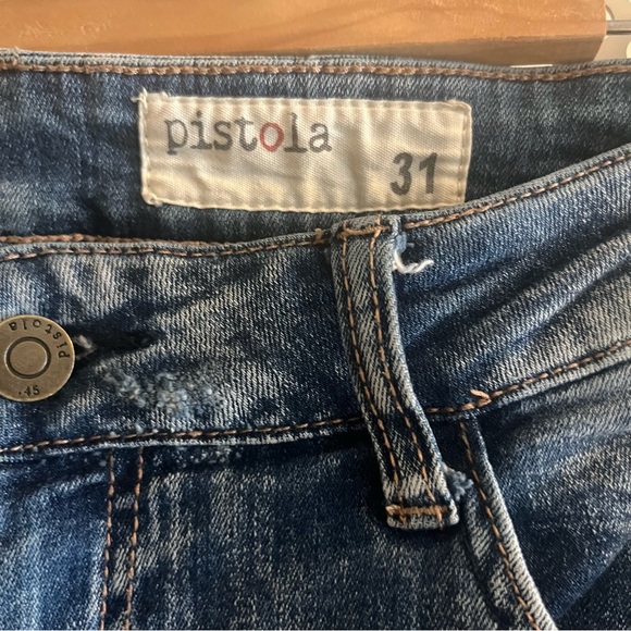 Pistola Denim Mid Rise Slim Fit Distressed Jeans Size 31 Medium Wash Inseam 26” - Picture 5 of 10